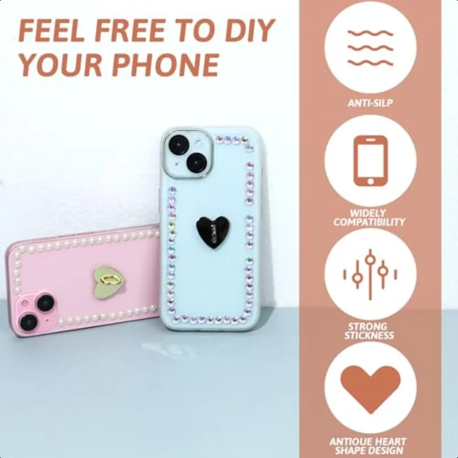 8 pezzi anello da dito per telefono cellulare cuore impugnatura per telefono cellulare in metallo fascino anelli per dito telefono impugnatura per dito supporto per telefono cellulare carino