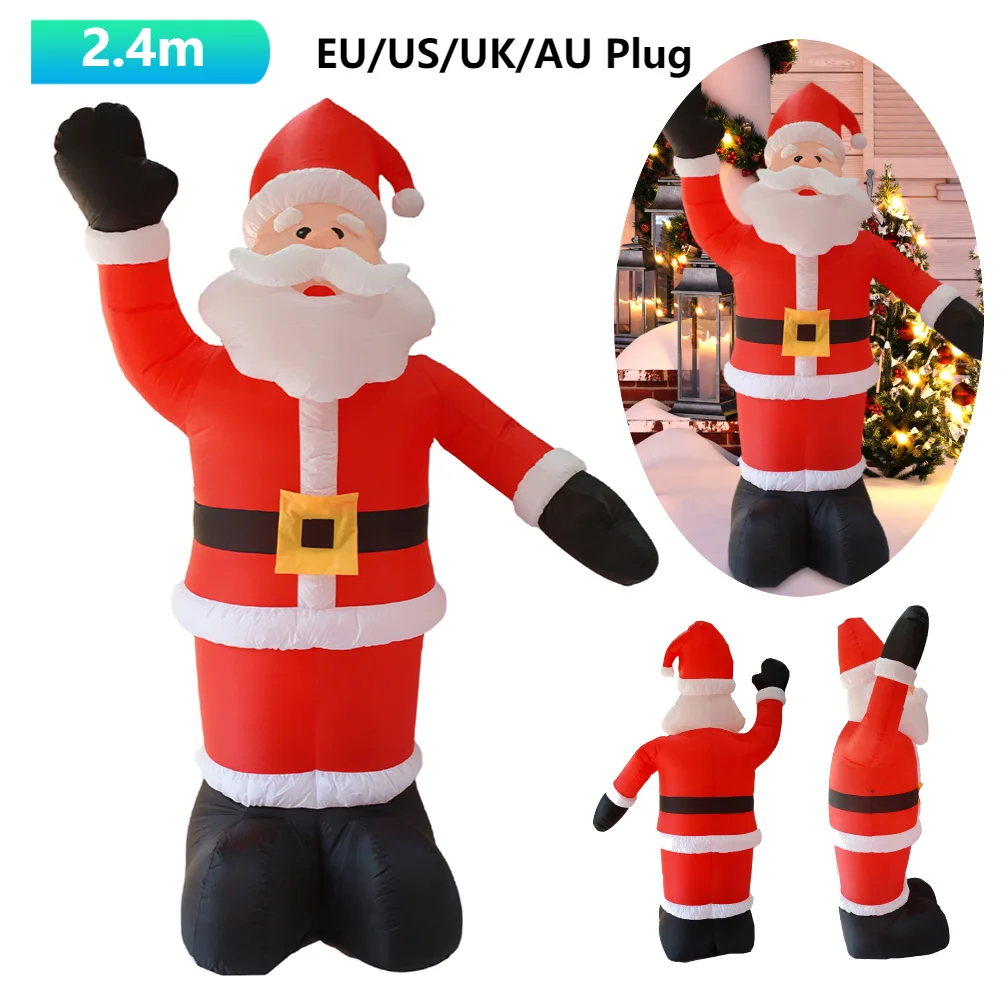 2.4m Christmas Decoration Santa Claus Waving Hand Inflate Cartoon Giant Built-in LED Lights Xmas Party New Year Garden Decor