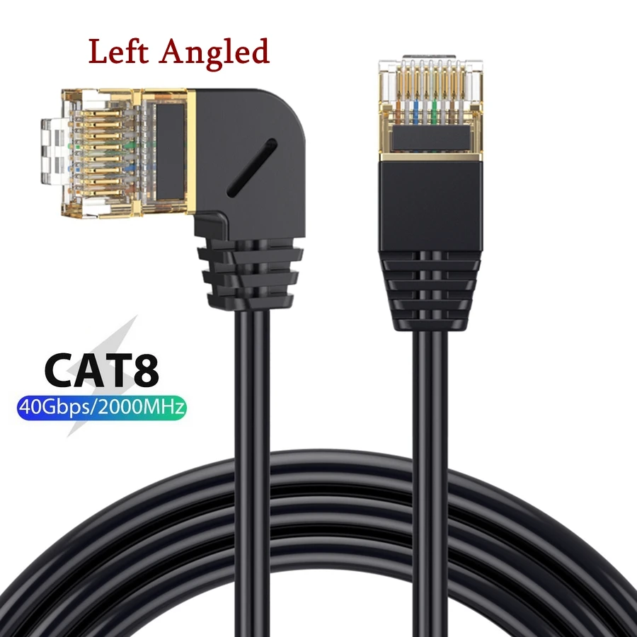 Cable Ethernet Cat8 Ultra delgado, SFTP, 40Gbps, 2000MHz, Cat 8, RJ45, red Lan, 90 grados, ángulo ascendente y descendente, Internet, Cable Ethernet