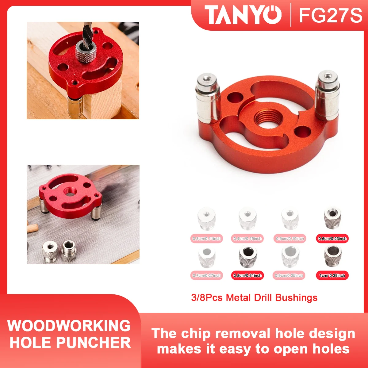 

3/8 шт., втулки для сверла по металлу, комплект дюбелей, алюминиевый самоцентрирующийся вертикальный зажим для отверстий, направляющая для сверла, локатор для деревообработки