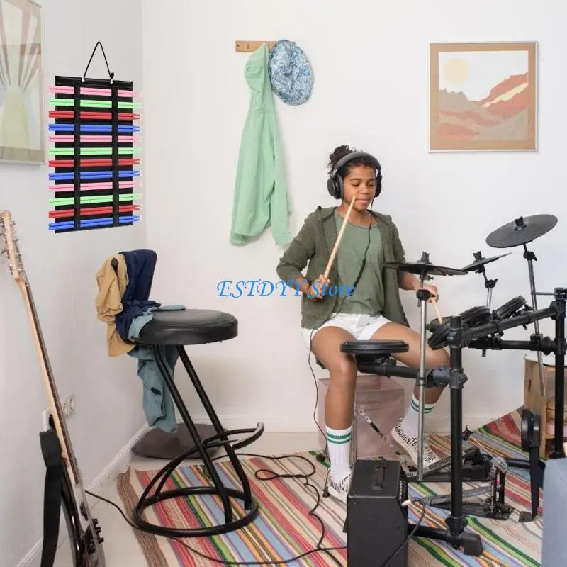 

G6DE Drum Sticks Holder Bag Foldable Drumstick Holder, Hanging Drumstick Display Bag