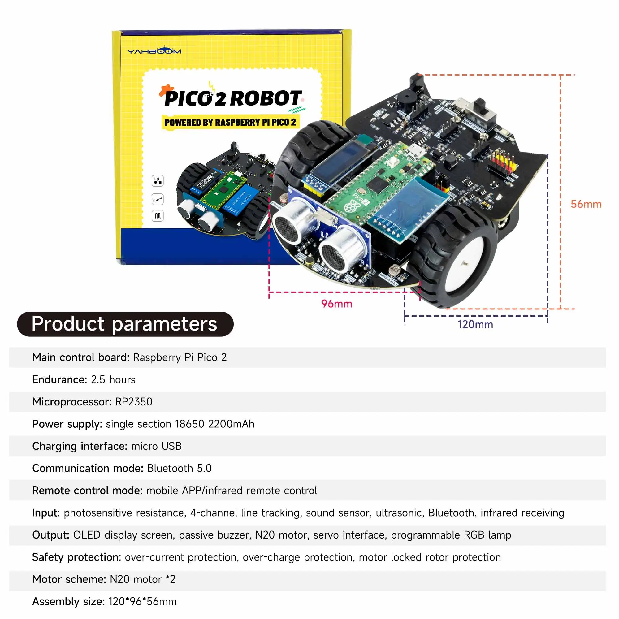 車のプログラミング用のRaspberryPi Pico 2ロボットキット,プログラム可能な車,マイクロパイソンの使用,学生向けのプログラミング,DIY電子プロジェクト