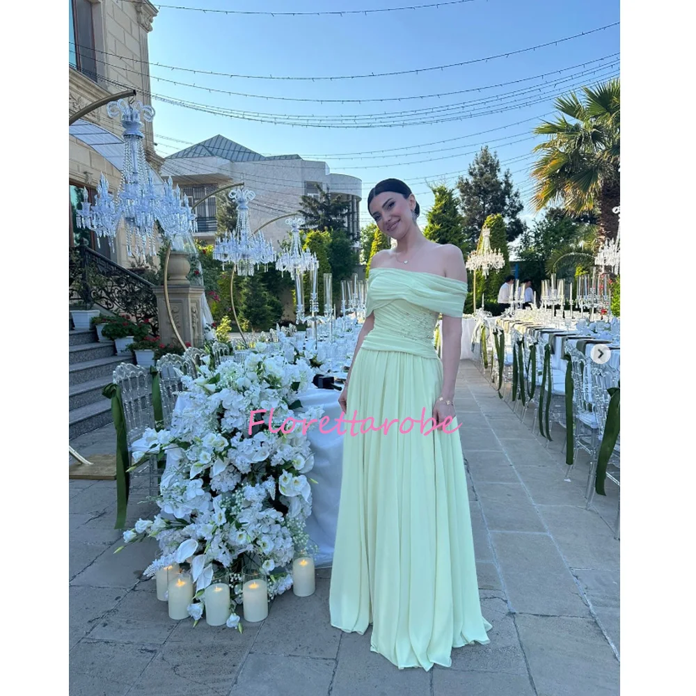 

Elegant Women Prom Dresses Boat Neck Chiffon Pleated Beading Evening Gown Customized A Line Formal Party Dress