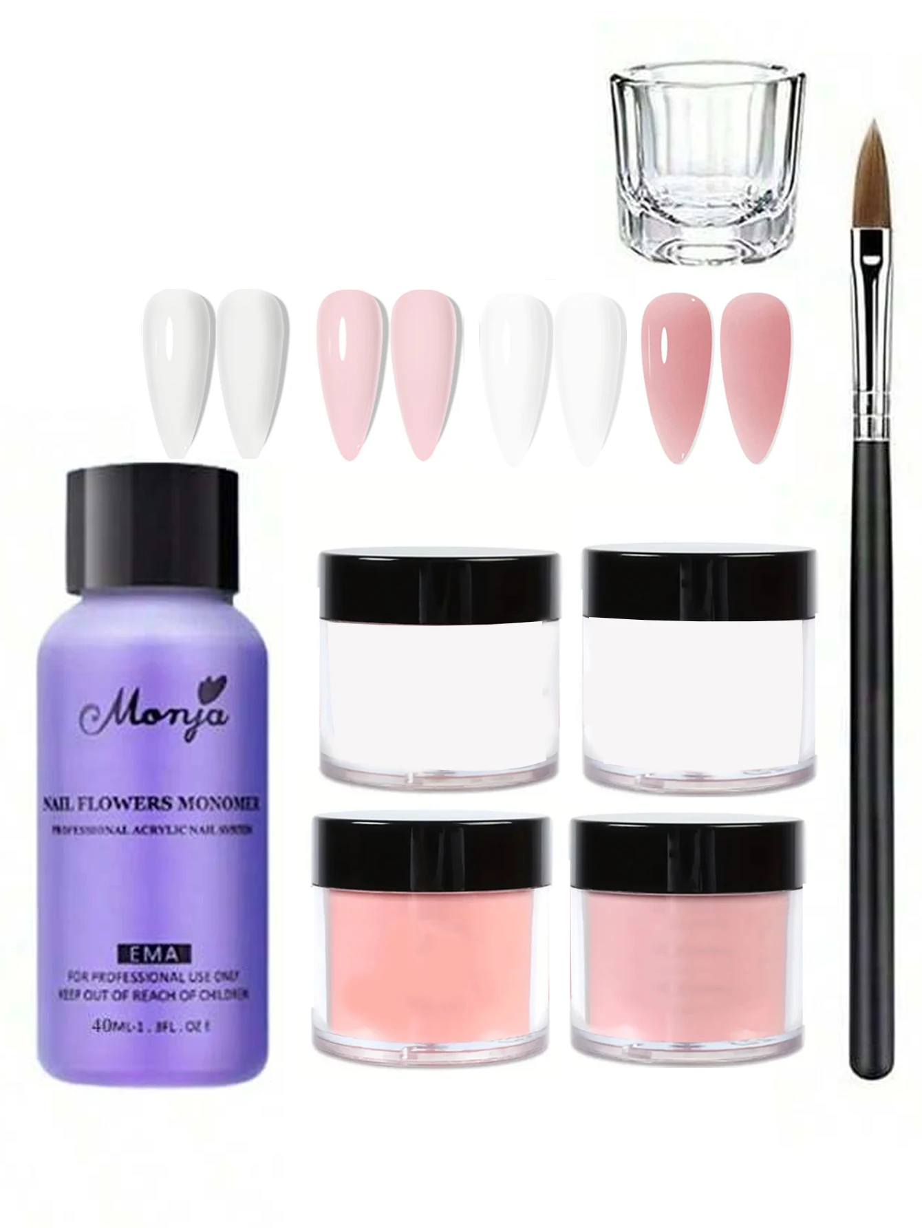 7개 네일 아크릴 파우더 세트, 크리스탈 아크릴 액체 네일 아트 키트, 네일 브러쉬 - 초보자를 위한 매니큐어 도구 세트