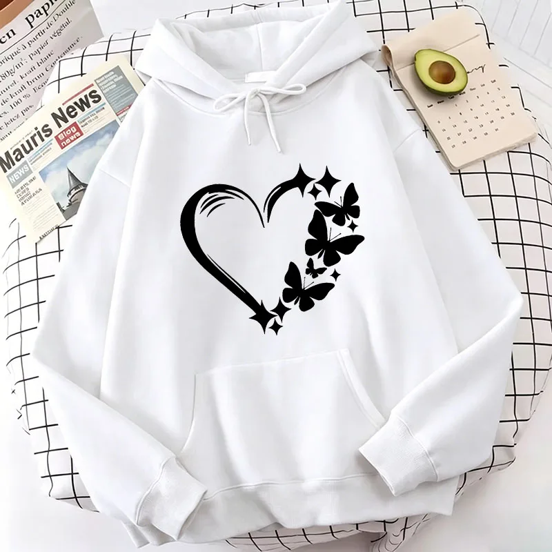 Trendy Combination Of Love And Butterfly Pattern Hoody Women Hip Hop Street Hoodies Pocket Clothes Vintage Multicolor Hoodie