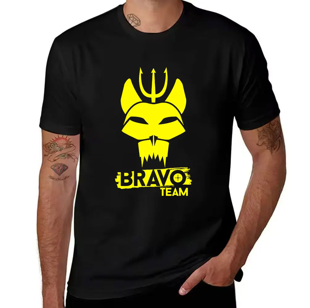 Men's Cotton T-Shirt, BRAVO TEAM Devil Trident Graphic Print Casual Short Sleeve Tee for Guys