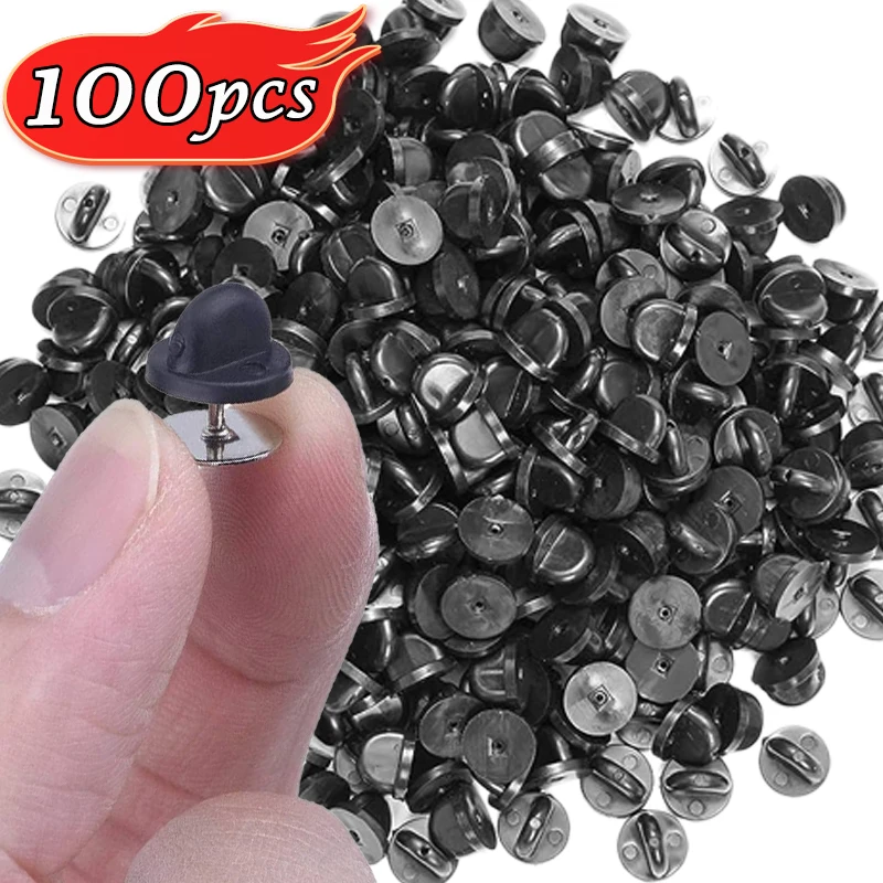 50/100Pcs Black PVC Rubber Pin Backs Butterfly Clutch Tie Tack Lapel Holder Clasp Pin Cap Keeper for Uniform Badges Replacements