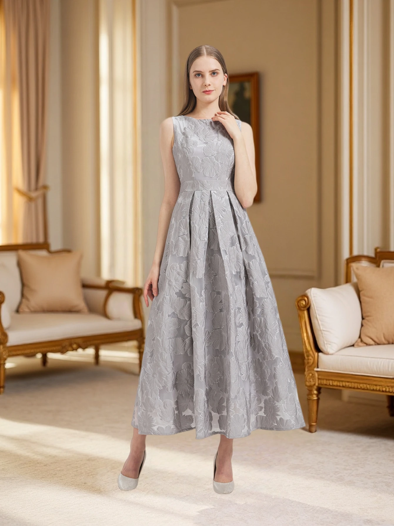 Nueva moda Organza flor bordado elegante Vestido largo verano sin mangas vestidos señora vacaciones noche Vestido de graduación