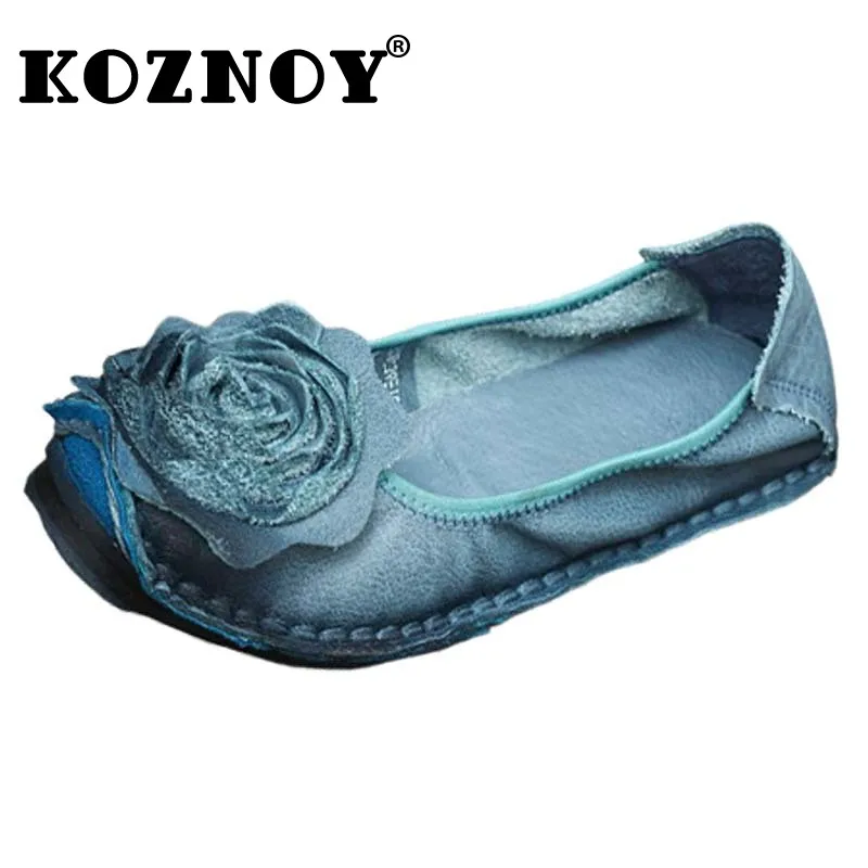 Koznoy 2cm Natural Cow scarpe basse in vera pelle da donna Slip on mocassino con suola morbida mocassini etnici Fashion Flower Slip on comodo