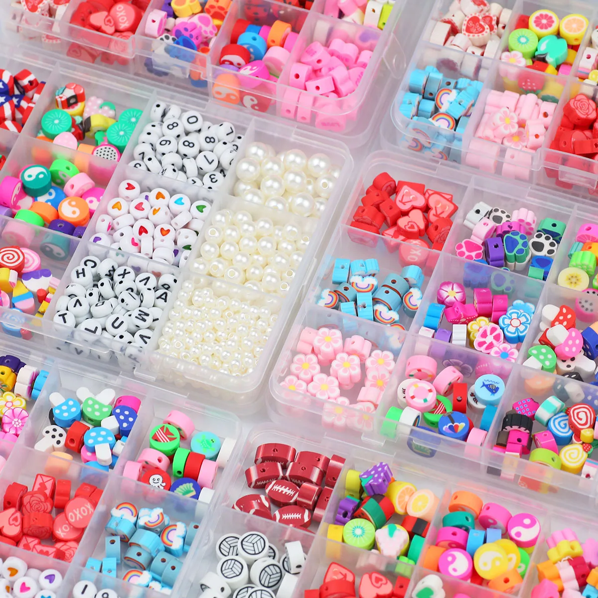 8-24 Grids Polymer Clay Bead Set Pearls Letters Balls Flowers Spacers Loose Beads For Jewelry DIY Bracelets Earrings Accessories