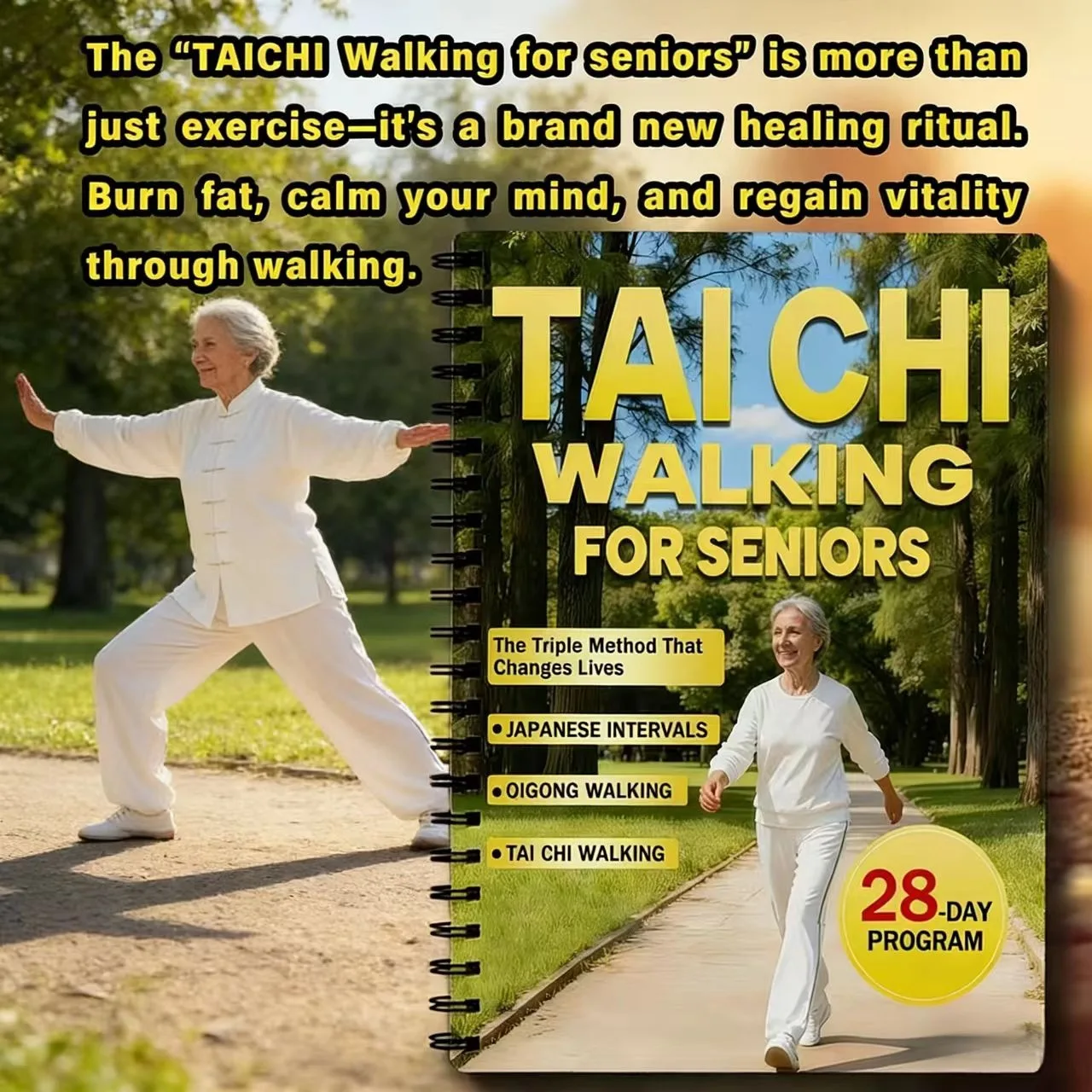 Tai chi andando idosos iniciantes inglês espiral encadernado 10 minutos diários 28 dias perda de peso livro guia de fitness libros livros