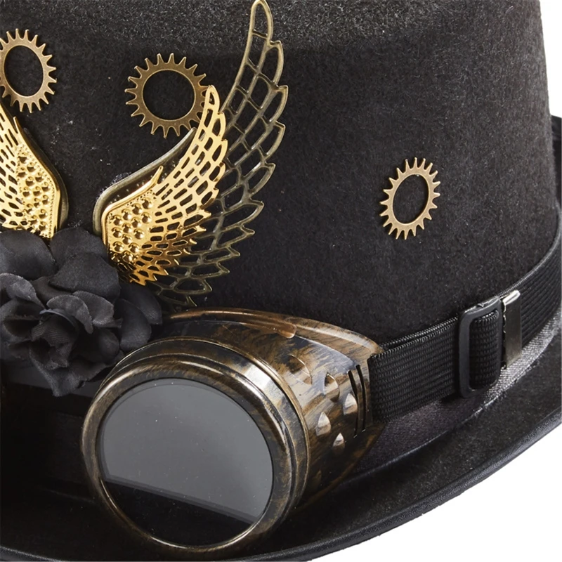 Vintage Gear Wings Goggles Top Hat Victorian Jazz Hat Steampunk Hat Performance Hat for Carnival Outdoor Activities