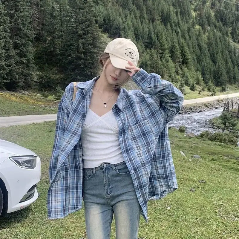 

Женские весенне-осенние клетчатые рубашки, женские корейские повседневные свободные поло, блузка с длинными рукавами, новинка 2025 года, модные женские топы-джокеры