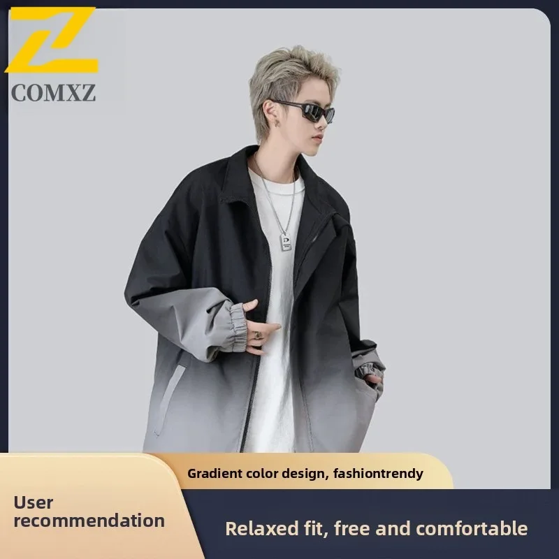 

COMXZ Men Outdoor Waterproof Windbreaker Korean Style Stand Collar Hiking Mountaineering Tactical Workwear Multi-Pockets Jacket