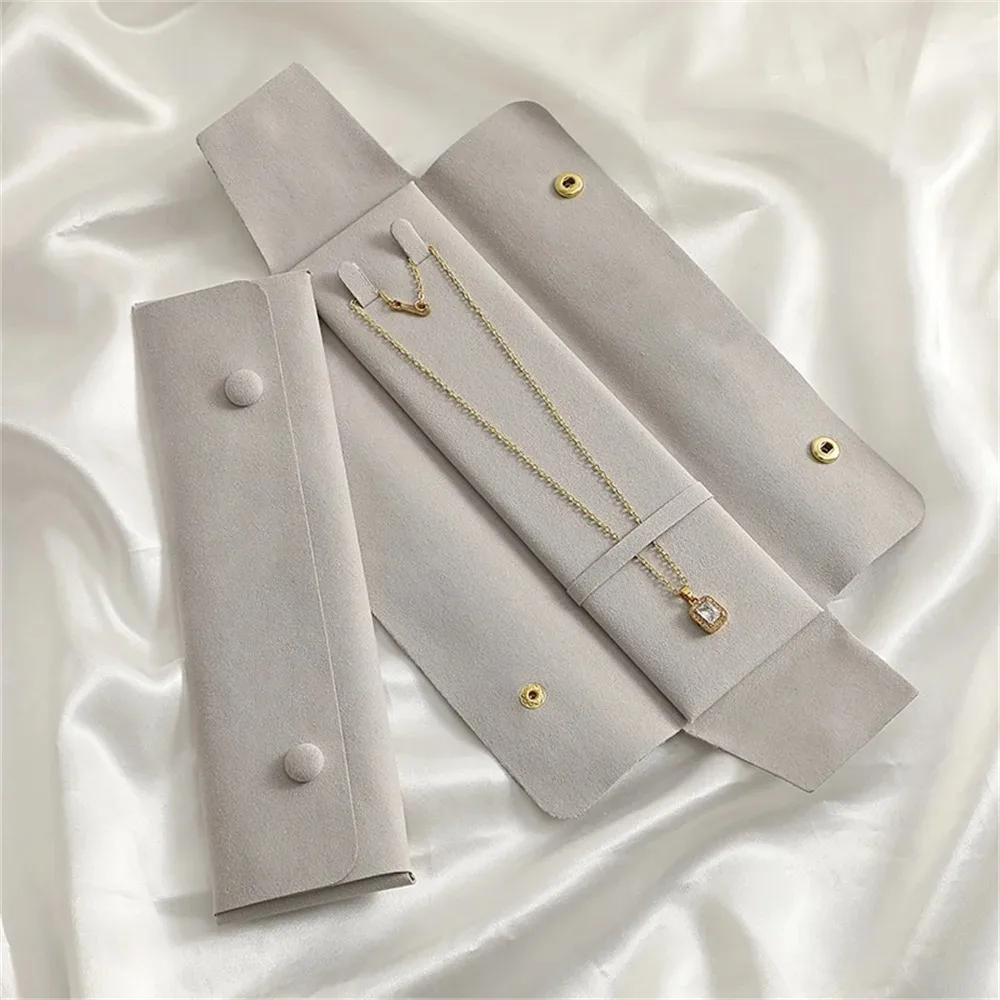 Portable Microfiber Fabric Jewelry Pouch Mini Size Built-In Clip Pendant Package Soft Anti-Tarnish Storage Bag Jewelry