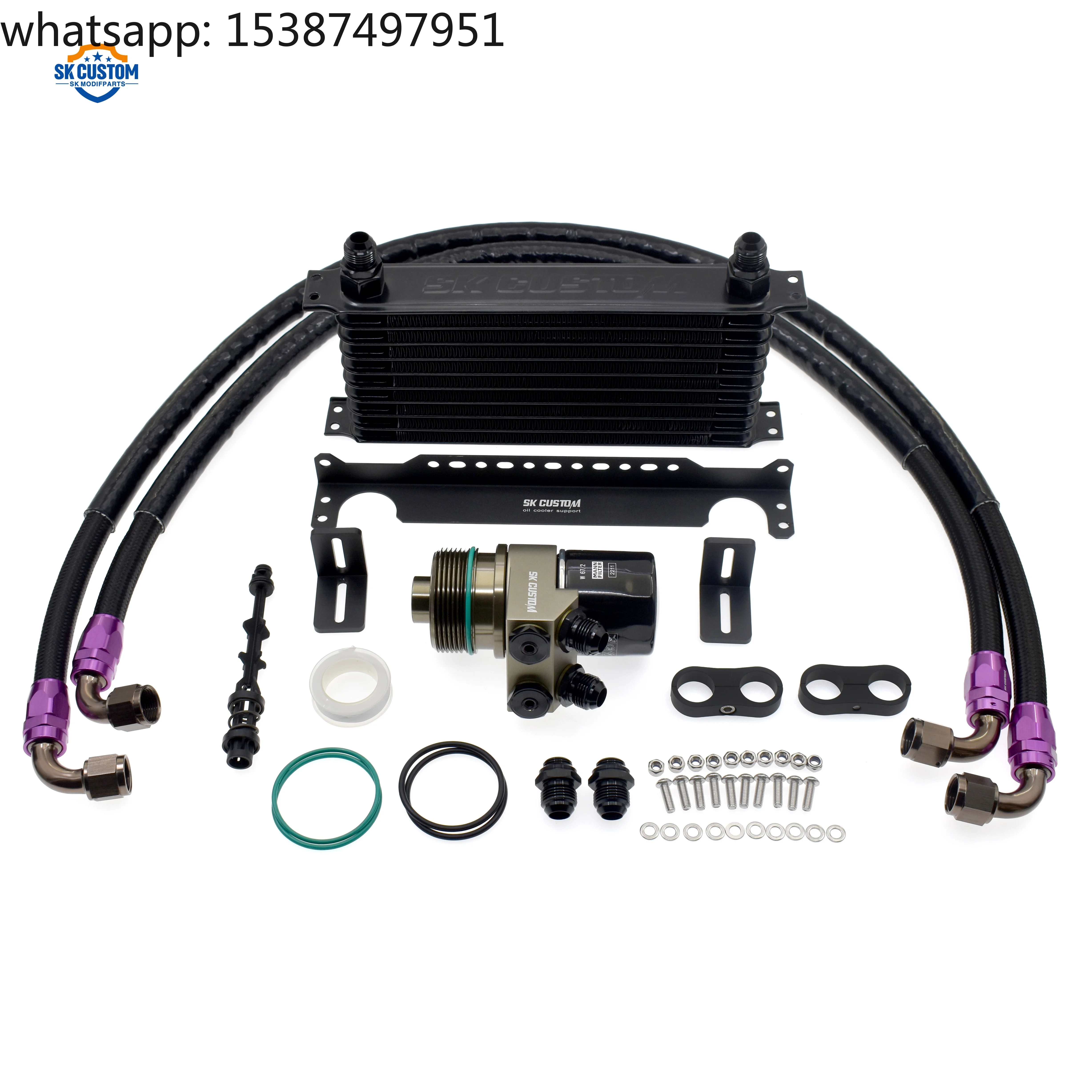 For SK CUSTOM AN10 Thermostatic Oil Sandwich Adapter Cooler Kit Aluminum EA888 III Engine Oil Cooler Kit