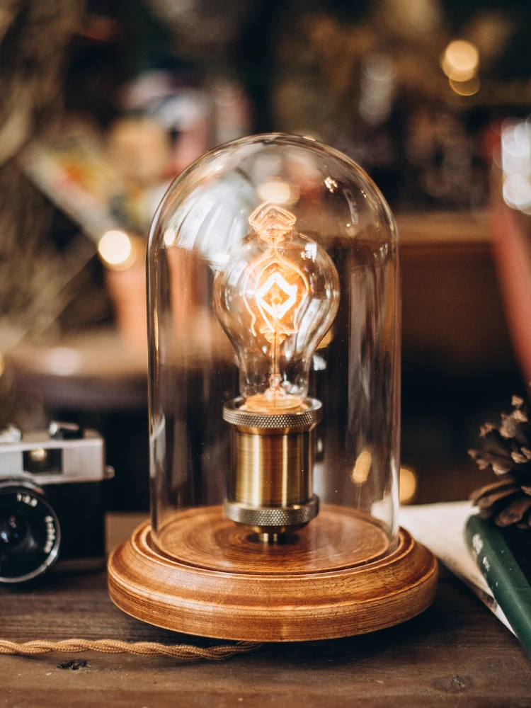 

Настольная лампа в стиле ретро, простой лофт Эдисона, ностальгическая спальня, прикроватная барная лампа из цельного дерева, кафе-бар, настольная лампа