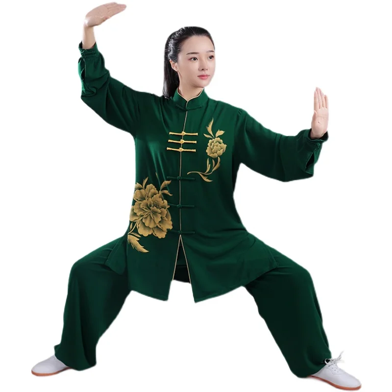 

Chinese Traditional Autumn Tai Dress Training Clothing For Men And Women Group Wushu Morning Exercise Performance Costume