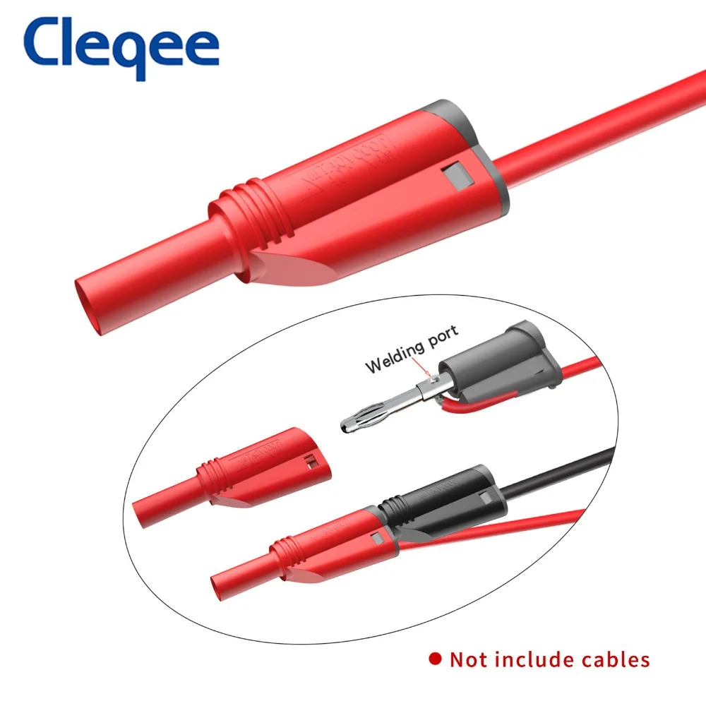 Cleqee p3005 empilhável seguro 4mm plugue banana solda/montagem conector sem soldagem de alta qualidade para multímetro