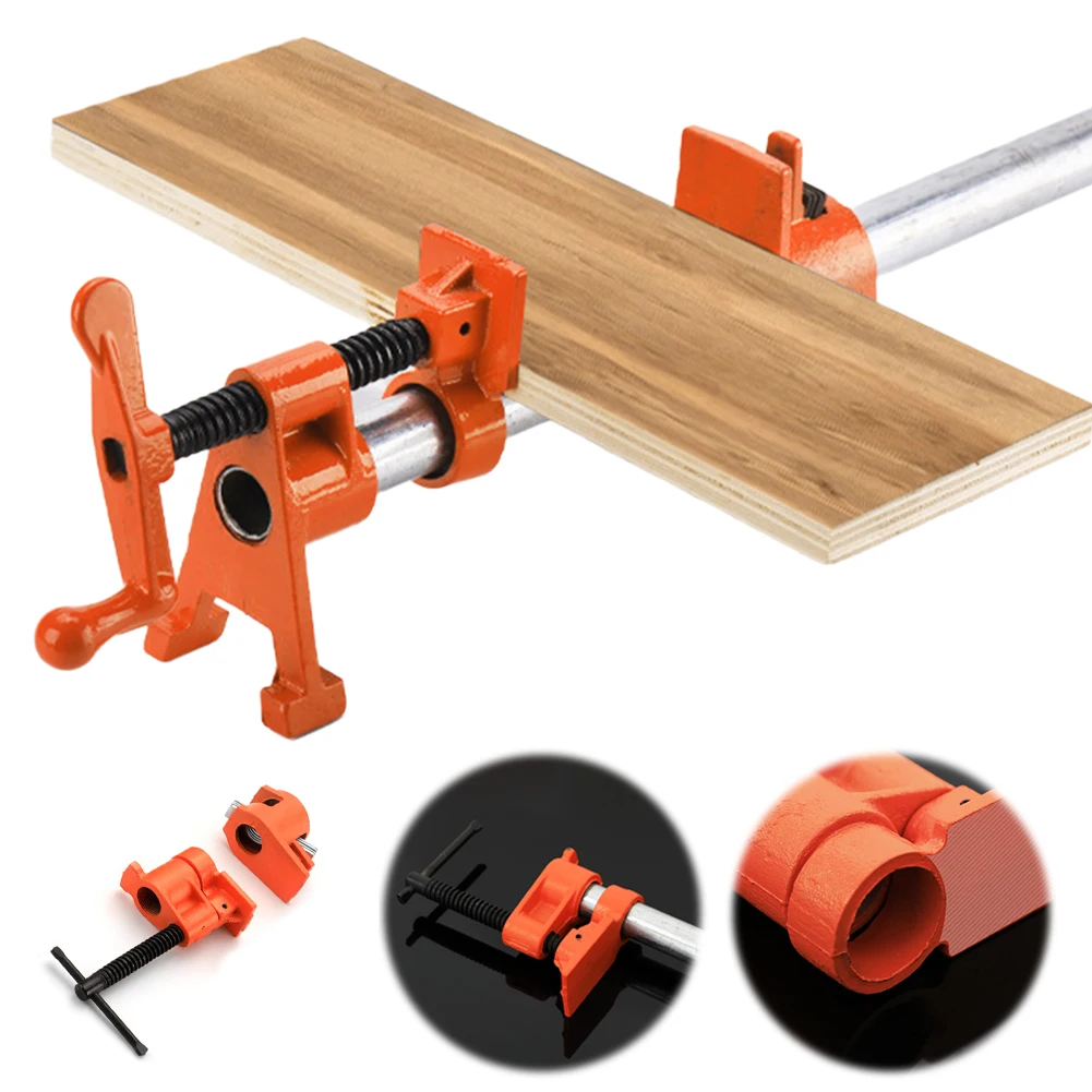 

3/4in Wood Gluing Pipe Clamp Set Metal Pipe Clamp Heavy Duty Woodworking Pipe Clamp Ergonomic Multifunctional for DIY Projects