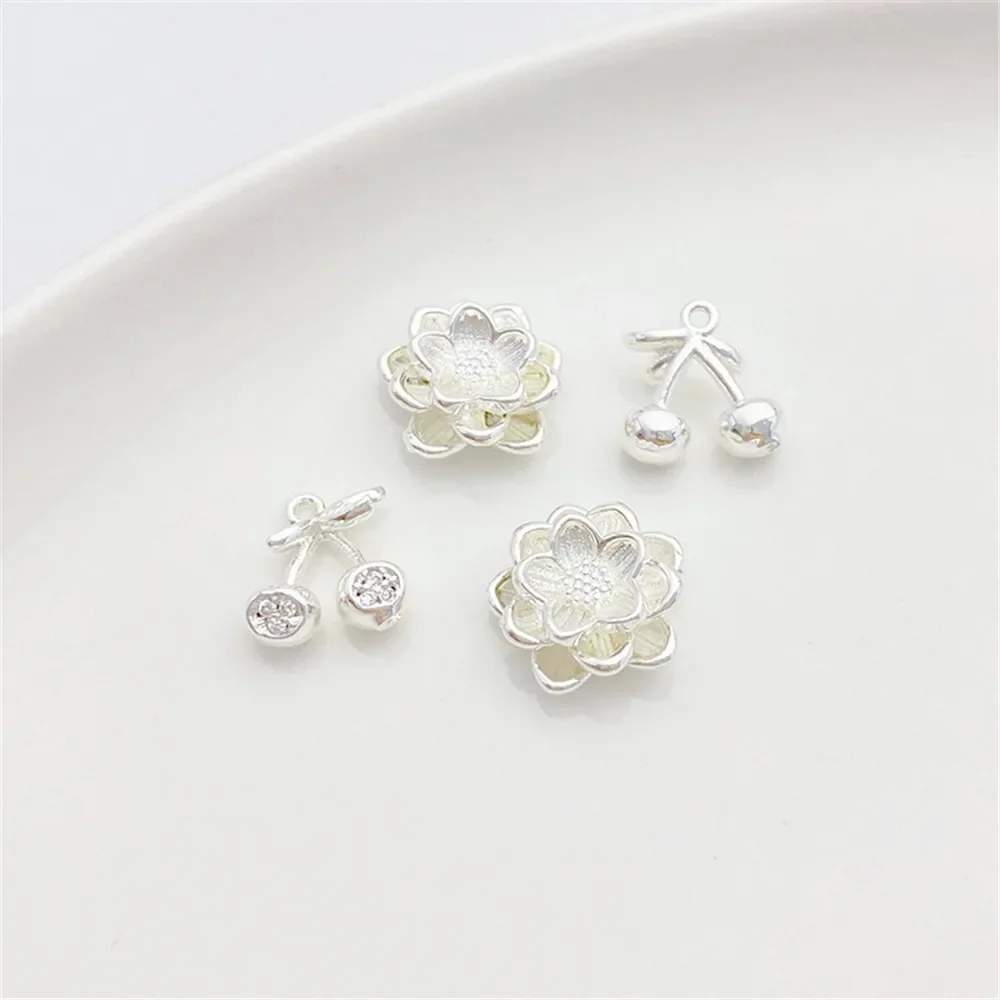 구리 도금 925 실버 컬러 지르콘 체리 로즈 펜던트 비즈 수제 DIY 스트링 팔찌 목걸이 보석 재료