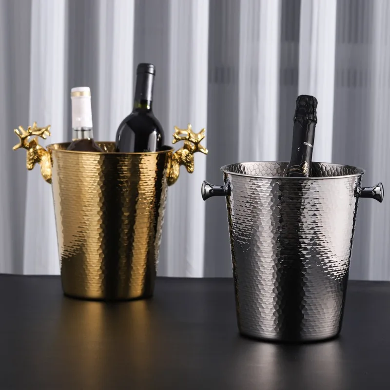 Stainless Steel Wine Cooler Bucket Deer Horn Wine Bottle Cooler Champagne Cooler Beer Chiller Ice Bucket Ktv Bar Tools Ice Bag