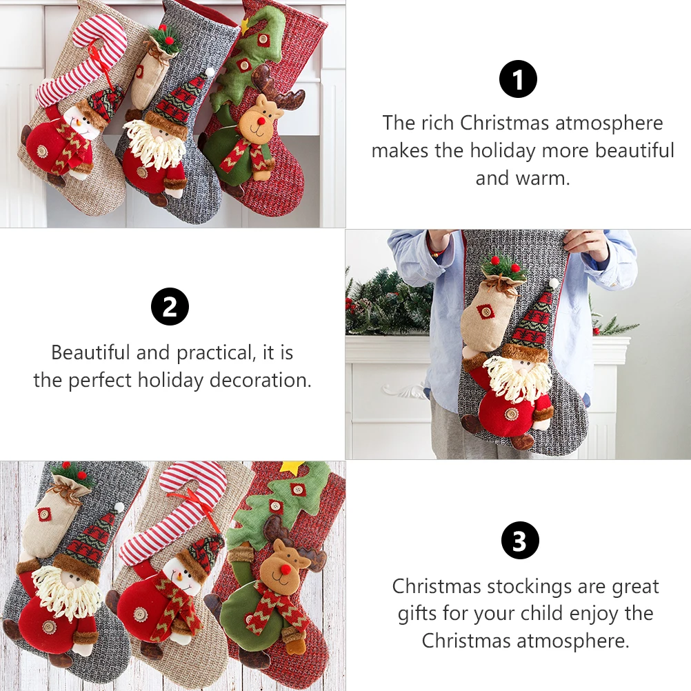 

Christmas Stocking Gift Bag Decorative Hanging Socks Knitted Fabric Large Space Elastic Practical Holiday naments