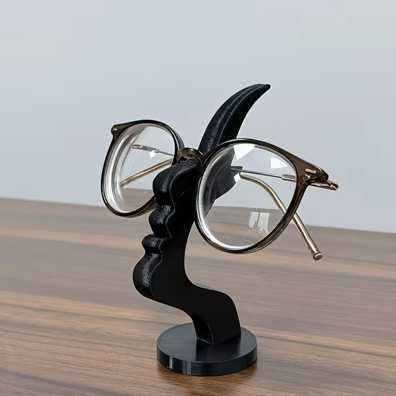 Side-profile eyeglass frame, unique curved eyeglass support, safe and artistic storage solution