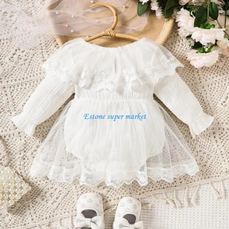 

090B Stylish Infant Girl Long Sleeve Romper with Lace Cotton Dress Upgrades