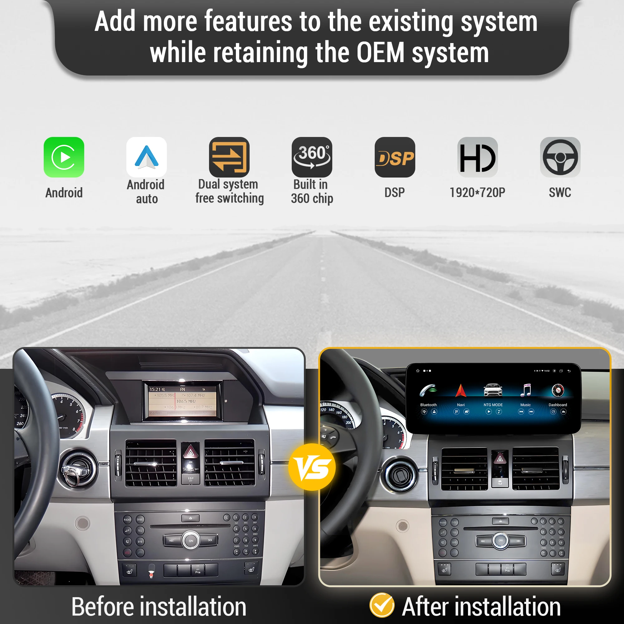 Car Radio For Mercedes Benz GLK X204 2009-2012 NTG 4.0 System Android 14 Wireless Bluetooth Carplay Snapdragon 680 Touch Screen