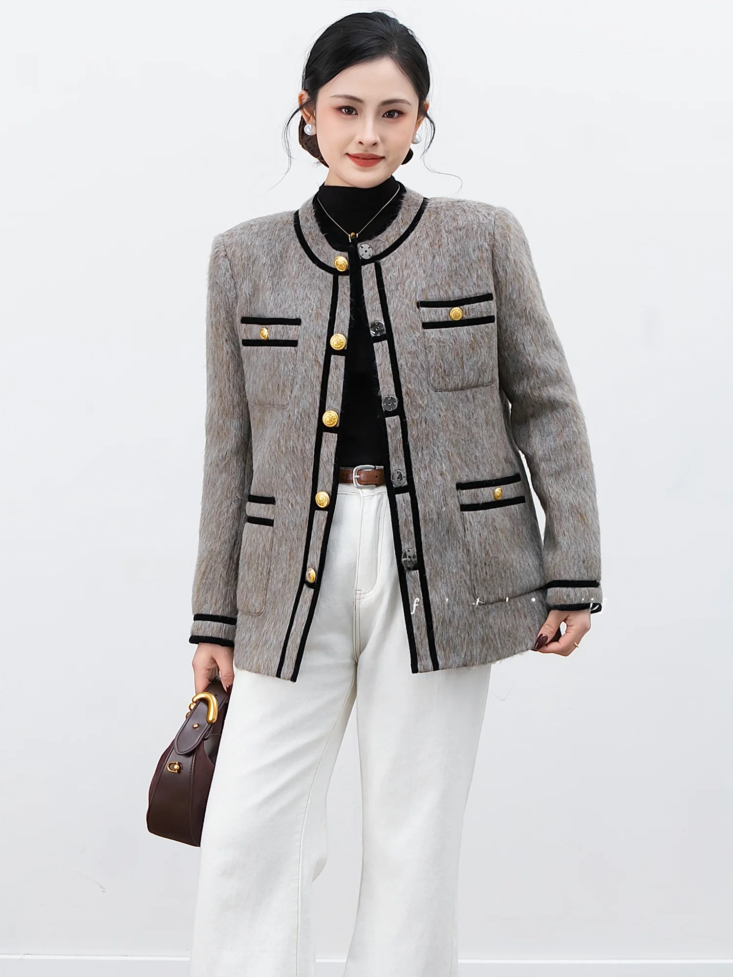 

Chelzy ort Woolen Coat Women's Faion Color Blo Golden Button High-End Feelings French Sle Straight Cut Daily Wear