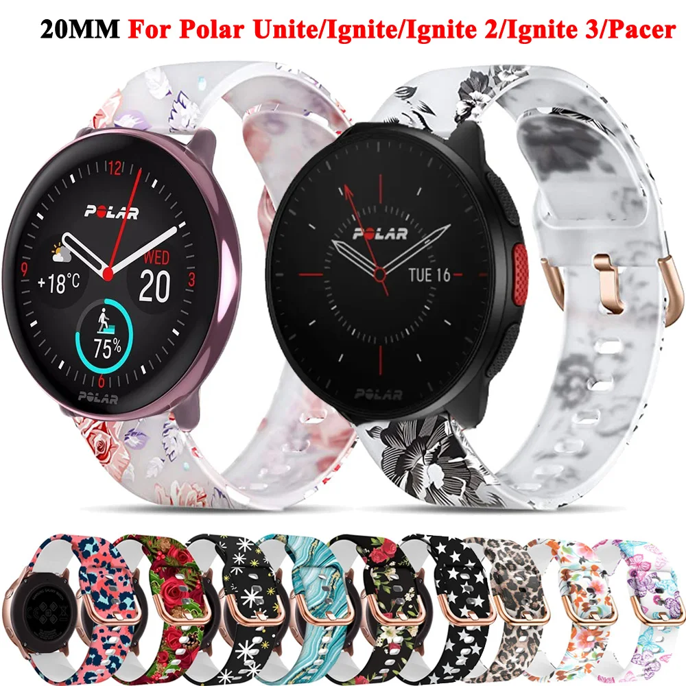 20mm Smart Watch Silicone Print Strap For Polar Pacer Wristband Unite/Ignite/Ignite2/Ignite 3 Sport Girl Band Bracelet Watchband