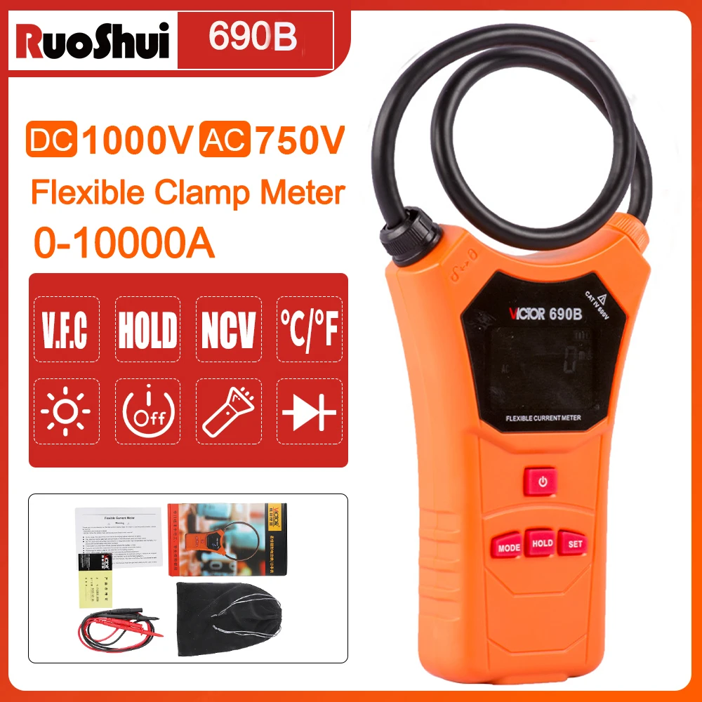 RuoShui Digital Flexible Current Clamp - High Accuracy AC Amp Clamp Meter and Leak Current Tester Replace Ordinary Clamp Meters