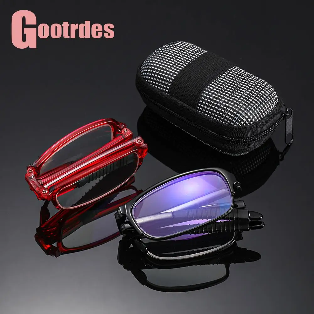 Portable Folding Reading Glasses with Zipper Case Unisex Lightweight TR90 Presbyopic Glasses Compact Foldable Readers Eyewear