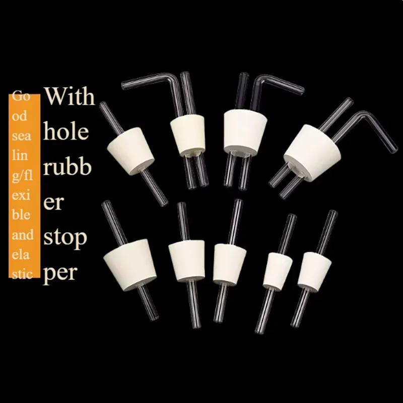 

1PCS Double hole glass straight tube with hole rubber stopper 90 ° elbow laboratory flask gas washing bottle soft rubber tube