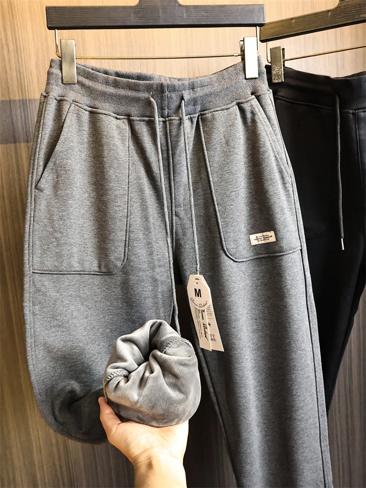 

Thiened Non-Liquid Fce Knitted Fabric Warm Casual Pants for Men Autumn Winter Basic Versatile Fce Lined Dstring Le...