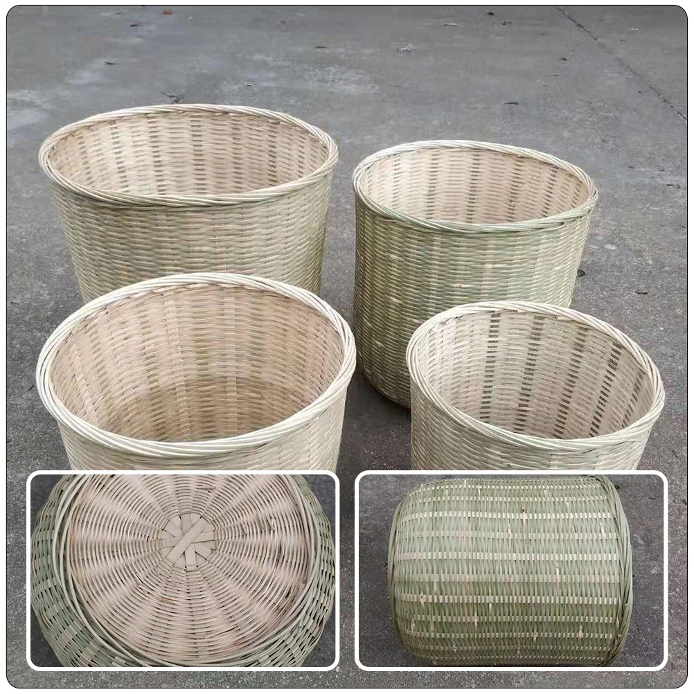 

Kitchen Bamboo Woven Draining Basket Versatile Rustic Storage Basket for Vegetables Fruits Sundries Trash Can Home Organizing
