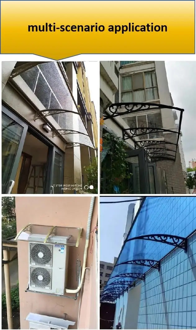 Window Door Awning, Brown Solid Polycarbonate Panel With Black Bracket (Light Brown, 40 In. X 40 In.)