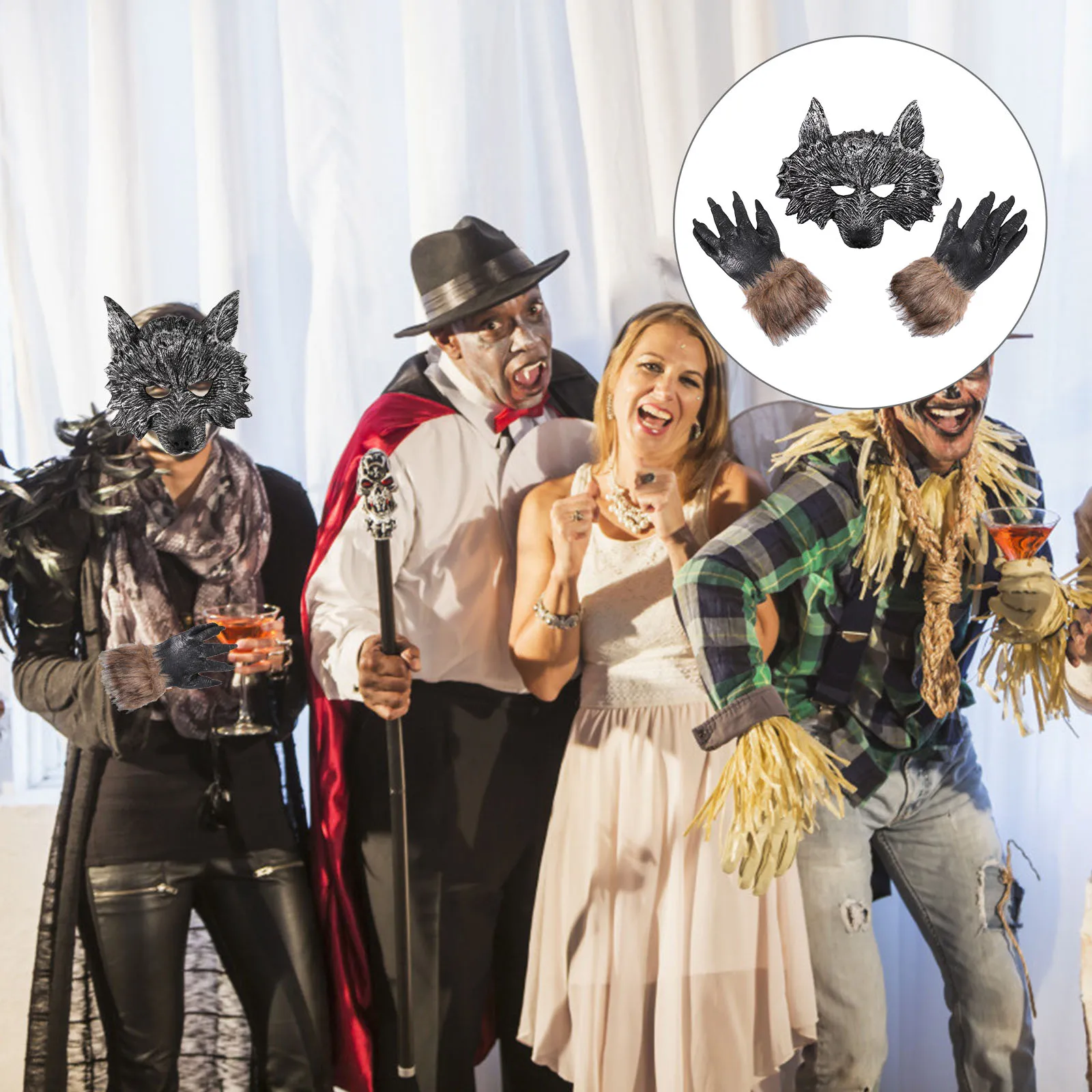 

1 Set Gloves Combination Halloween Costume Party Accessory Men Women Wolf Mask Set Masquerade Halloween Gloves