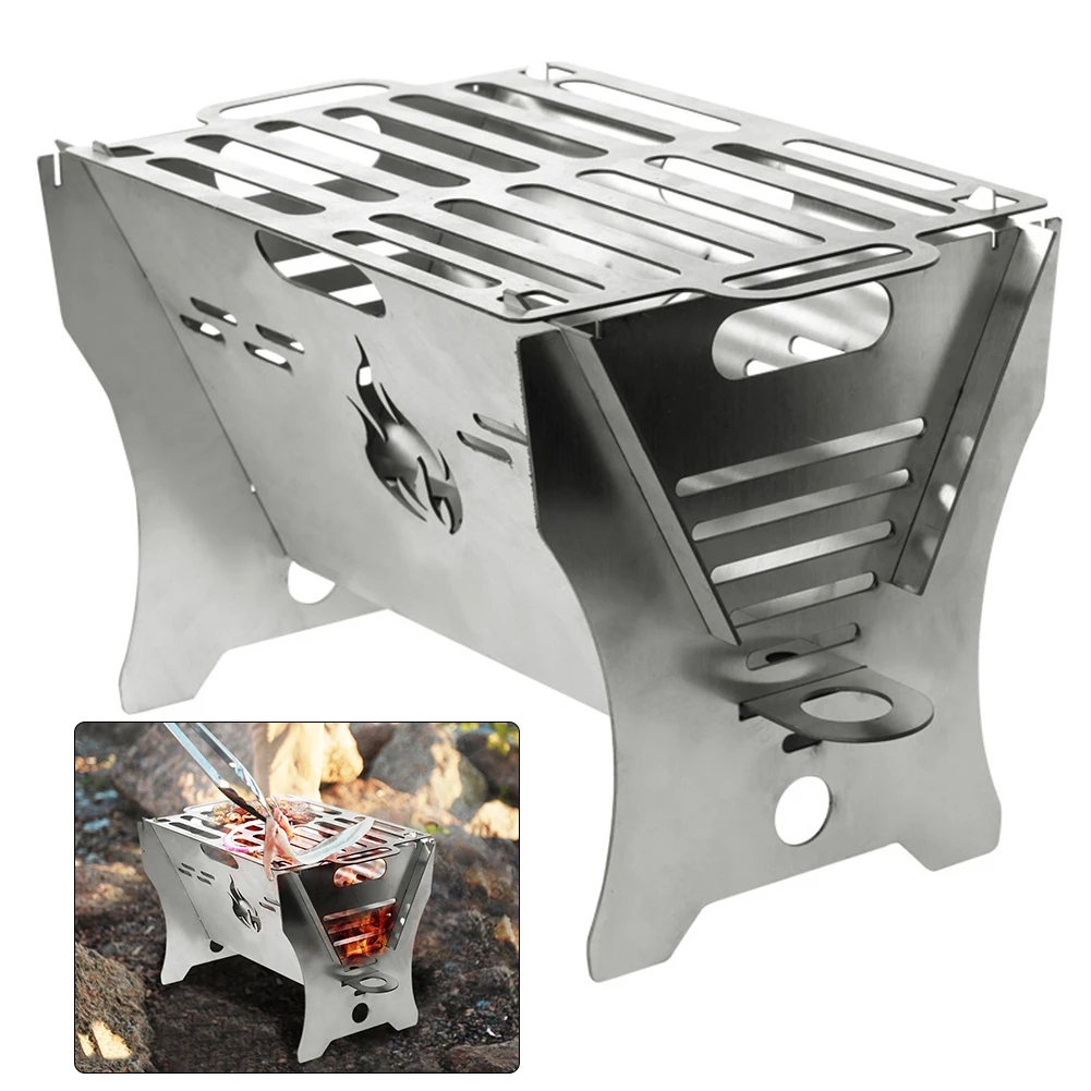 Folding Picnic Stove Stainless Steel Collapsible Campfire Stove Portable Detachable for Outdoor Cooking Pincnic