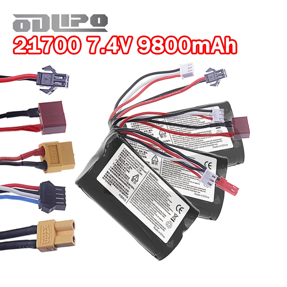 7.4V 9800mAh 21700 2S1P Lithium Ion Battery Pack for RC Car Drone Fishing Bait Boat, RC Model Electric Toys Backup Power