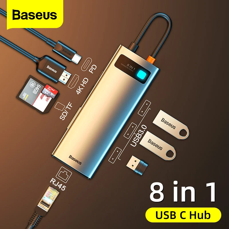 Baseus USB Hub HDMI-Compatible 4K Type C to USB 3.0 Splitter PD 100W Dock Station for MacBook Pro Air M1 8/6/5/4 Ports in 1 HUB