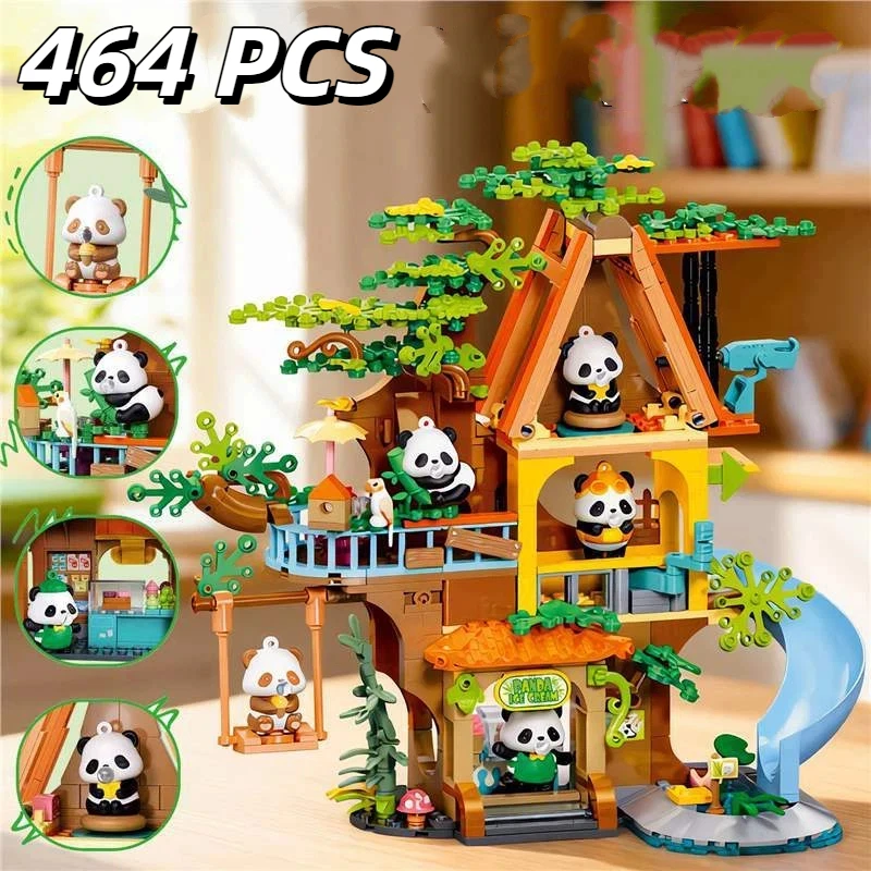 

464PCS MOC Panda Paradise Jungle Master Building Blocks City Street View Treehouse Slide Model Bricks Educational Toys Kids Gift