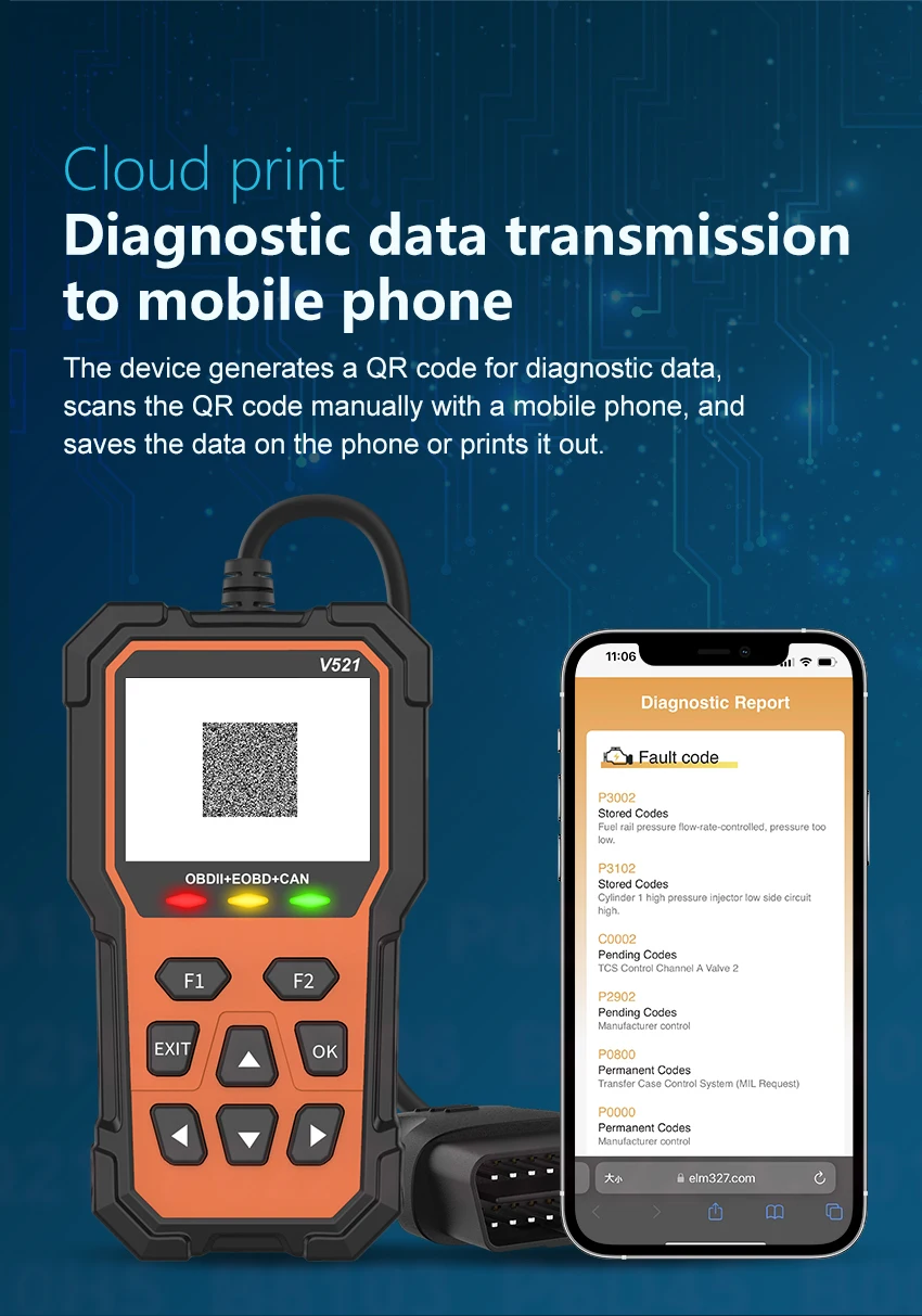 Orange V521 Car Scanner Engine Fault Code Reader Automotive OBD2 / EOBD Fault Diagnostic Tool For Cars