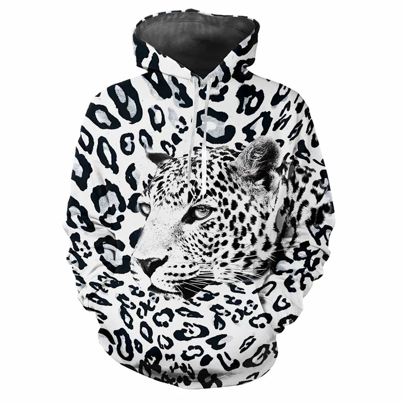 Hoodies com estampa leopardo para homens e mulheres, moletom estampado em animais 3D, pulôveres esportivos soltos, streetwear casual, moda ao ar livre, tendência