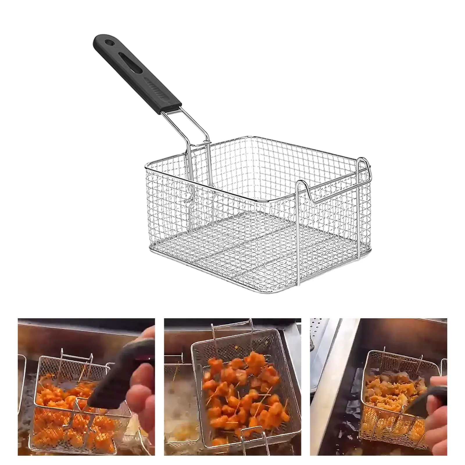 Fryer Basket Stainless Steel Nickel Plated Mini Fried Skewers Chips Fish Fry Baskets Safe Handle For Deep Chips Shrimps