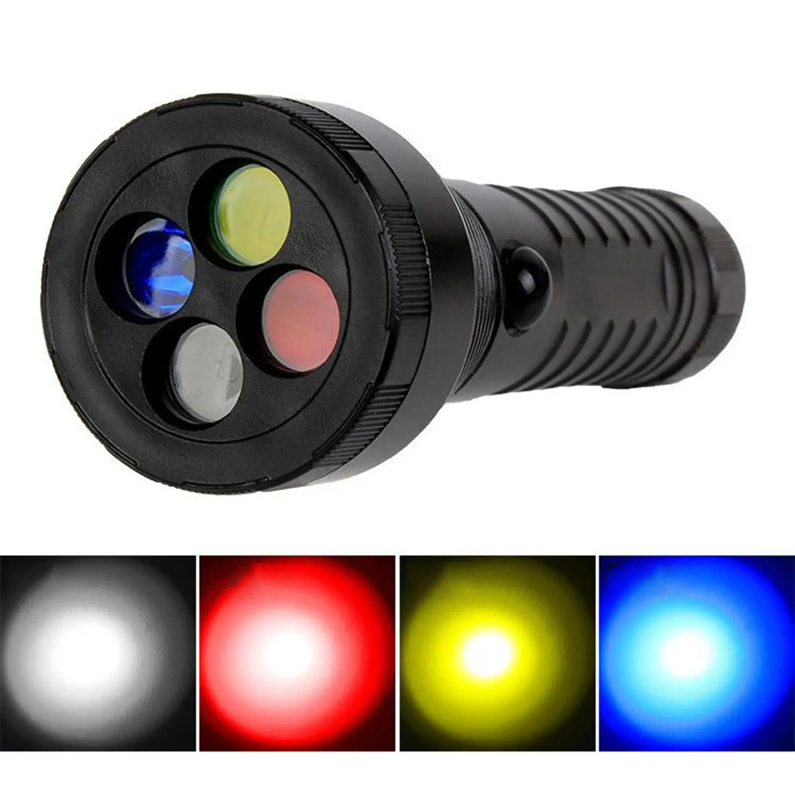 Compact Rechargeable LED Flashlight with Red Blue Green White Light Modes for Camping Hiking Fishing Hunting Outdoor Use