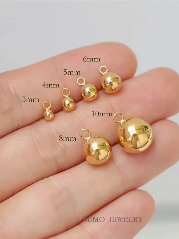 

Color preservation titanium steel plated 3-10mm smooth gold ball solid pendant with ring DIY accessories