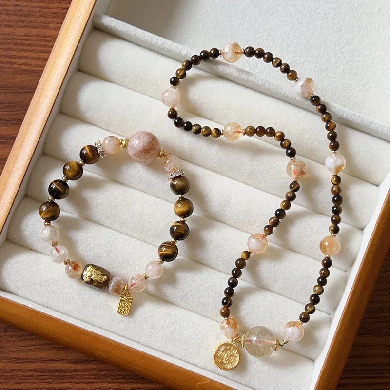 

Натуральный камень тигровый глаз, желтая башня для женщин, новый китайский стиль, черный супер семь кристаллов, браслет, подарочные ювелирные изделия, шнурок для рук