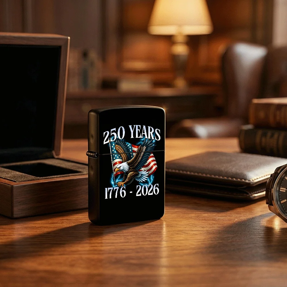 Vintage Flip Top Lighter lighters vintage 250 Years 1776‑2026 Bald Eagle US Flag Lightning Patriotic Print lighters for smokers